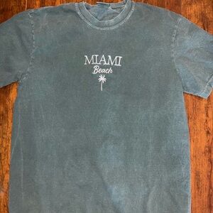 Vintage Inspired Unisex Miami Beach Custom Embroidered Short Sleeve T-Shirt  L